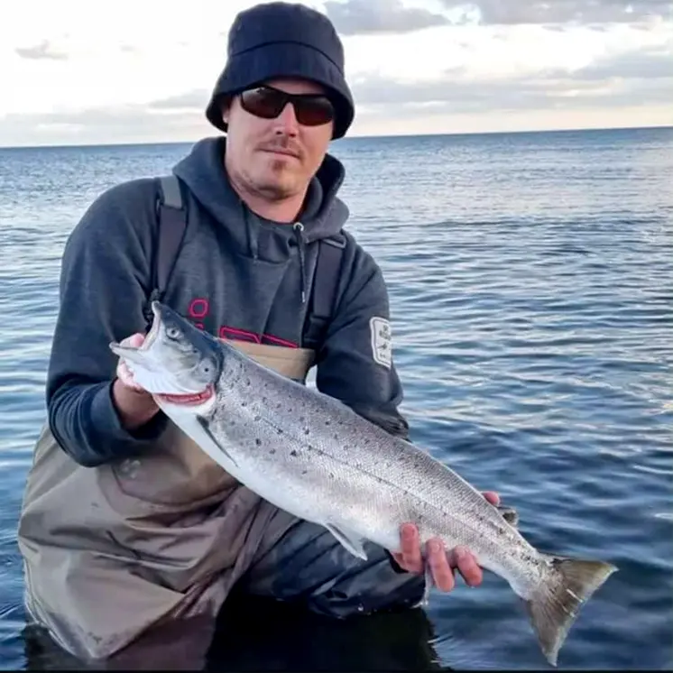 Freddie fly fishing for sea trout with guide Afif